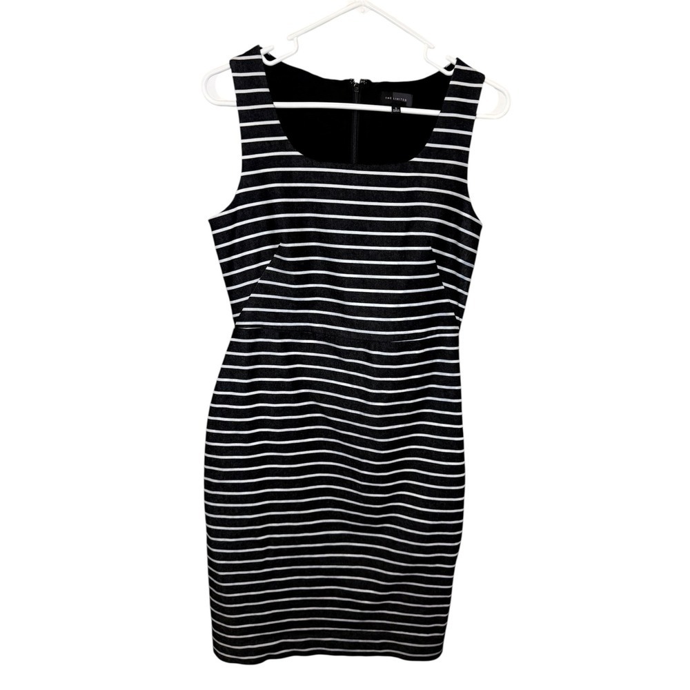 The Limited Black White Striped Sleeveless Sheath Dress